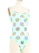 1997 Chanel Watercolor Logo One Piece Bathing Suit Suit arcadeshops.com