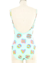 1997 Chanel Watercolor Logo One Piece Bathing Suit Suit arcadeshops.com