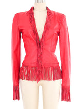 2002 Gianni Versace Fringed Red Leather Jacket