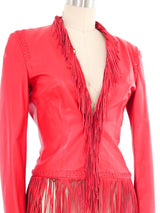 2002 Gianni Versace Fringed Red Leather Jacket