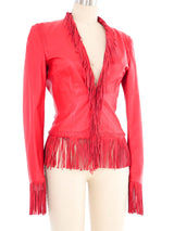 2002 Gianni Versace Fringed Red Leather Jacket