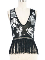 Chanel Fringed Camelia Applique Sleeveless Top Top arcadeshops.com