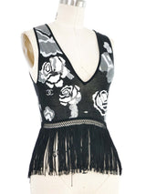 Chanel Fringed Camelia Applique Sleeveless Top Top arcadeshops.com