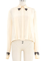 2002 Chanel Pointed Collar Silk Tuxedo Top Top arcadeshops.com