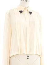 2002 Chanel Pointed Collar Silk Tuxedo Top Top arcadeshops.com