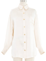 Chanel Ivory Silk Button Up Shirt Top arcadeshops.com