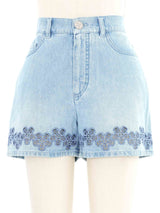 2024 Chanel Embroidered Floral Denim Shorts Bottom arcadeshops.com