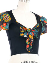 Floral Accented Tie Front Crepe Cropped Top Top arcadeshops.com