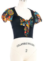 Floral Accented Tie Front Crepe Cropped Top Top arcadeshops.com