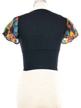 Floral Accented Tie Front Crepe Cropped Top Top arcadeshops.com