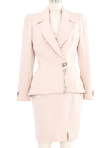 Thierry Mugler Pale Pink Metal Embellished Skirt Suit