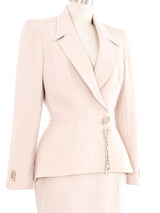 Thierry Mugler Pale Pink Metal Embellished Skirt Suit