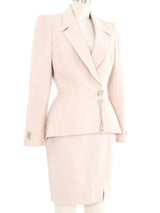 Thierry Mugler Pale Pink Metal Embellished Skirt Suit