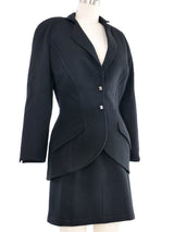 Thierry Mugler Black Houndstooth Brocade Skirt Suit