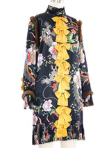 2016 Gucci Silk Garden Fur Trimmed Dress Dress arcadeshops.com