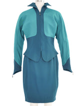 Thierry Mugler Teal Colorblock Tailored Skirt Suit