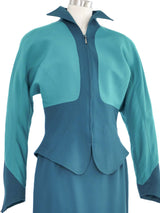 Thierry Mugler Teal Colorblock Tailored Skirt Suit
