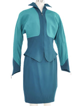 Thierry Mugler Teal Colorblock Tailored Skirt Suit