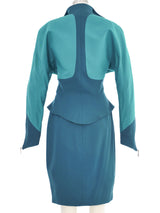 Thierry Mugler Teal Colorblock Tailored Skirt Suit