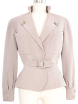 Thierry Mugler Grey Metal Embellished Tailored Skirt Suit