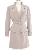 Thierry Mugler Grey Metal Embellished Tailored Skirt Suit