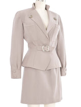 Thierry Mugler Grey Metal Embellished Tailored Skirt Suit