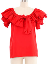 Yves Saint Laurent Rive Gauche Red Ruffle Top Top arcadeshops.com