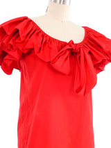 Yves Saint Laurent Rive Gauche Red Ruffle Top Top arcadeshops.com