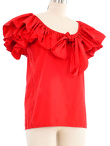 Yves Saint Laurent Rive Gauche Red Ruffle Top Top arcadeshops.com