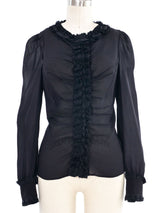 Prada Ruffle Front Ruched Chiffon Top Top arcadeshops.com