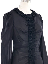 Prada Ruffle Front Ruched Chiffon Top Top arcadeshops.com