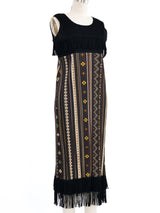 Issey Miyake Pleats Please Tribal Printed Fringe Dress Dress arcadeshops.com