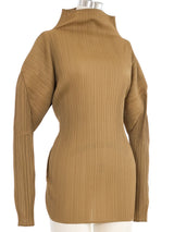 Issey Miyake Pleats Please Khaki Mock Neck Top Top arcadeshops.com