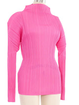 Issey Miyake Pleats Please Pink Mock Neck Top Top arcadeshops.com