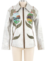 East West Musical Instruments Hand Painted Silver 'Janti' Leather Jacket Jacket arcadeshops.com