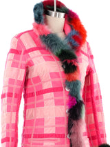 Voyage Pink Plaid Fur Trimmed Coat Jacket arcadeshops.com