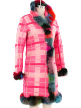 Voyage Pink Plaid Fur Trimmed Coat Jacket arcadeshops.com
