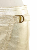 Plein Sud Gold Leather Wrap Mini Skirt