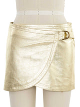 Plein Sud Gold Leather Wrap Mini Skirt