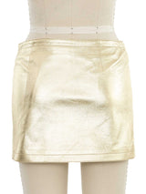 Plein Sud Gold Leather Wrap Mini Skirt