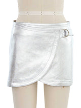 Plein Sud Silver Leather Wrap Mini Skirt