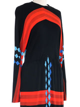 1970s Geometric Print Maxi Dress