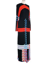 1970s Geometric Print Maxi Dress