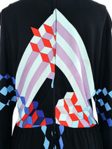 1970s Geometric Print Maxi Dress