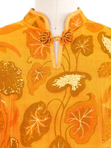 1960s Orange Leaf Print Jacket and Dress Ensemble