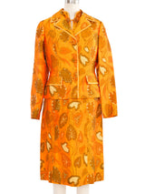 1960s Orange Leaf Print Jacket and Dress Ensemble