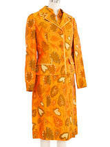 1960s Orange Leaf Print Jacket and Dress Ensemble