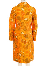 1960s Orange Leaf Print Jacket and Dress Ensemble