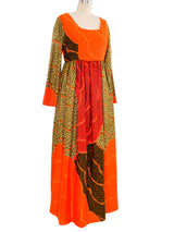 1960s Multicolor Scale Print Long Sleeve Dress