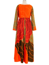 1960s Multicolor Scale Print Long Sleeve Dress